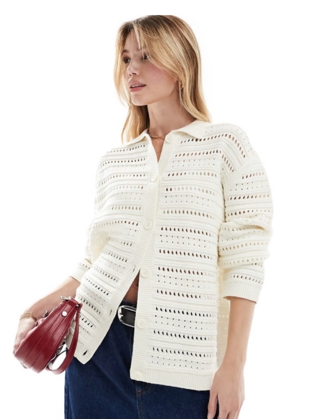 Asos Open-Knit Button Cardigan
